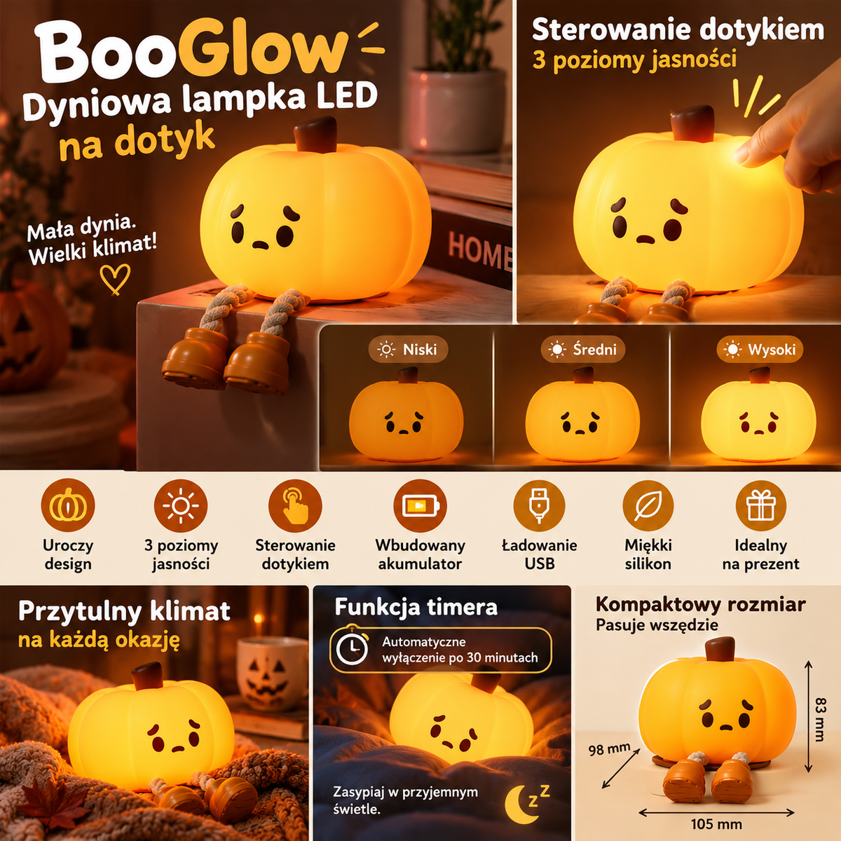 BooGlow – Dyniowa Lampka LED na Dotyk