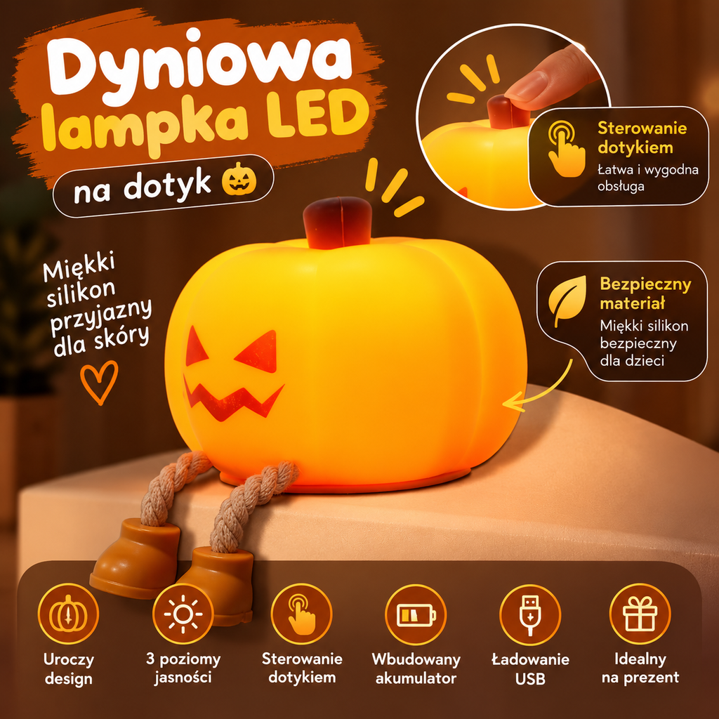 BooGlow – Dyniowa Lampka LED na Dotyk