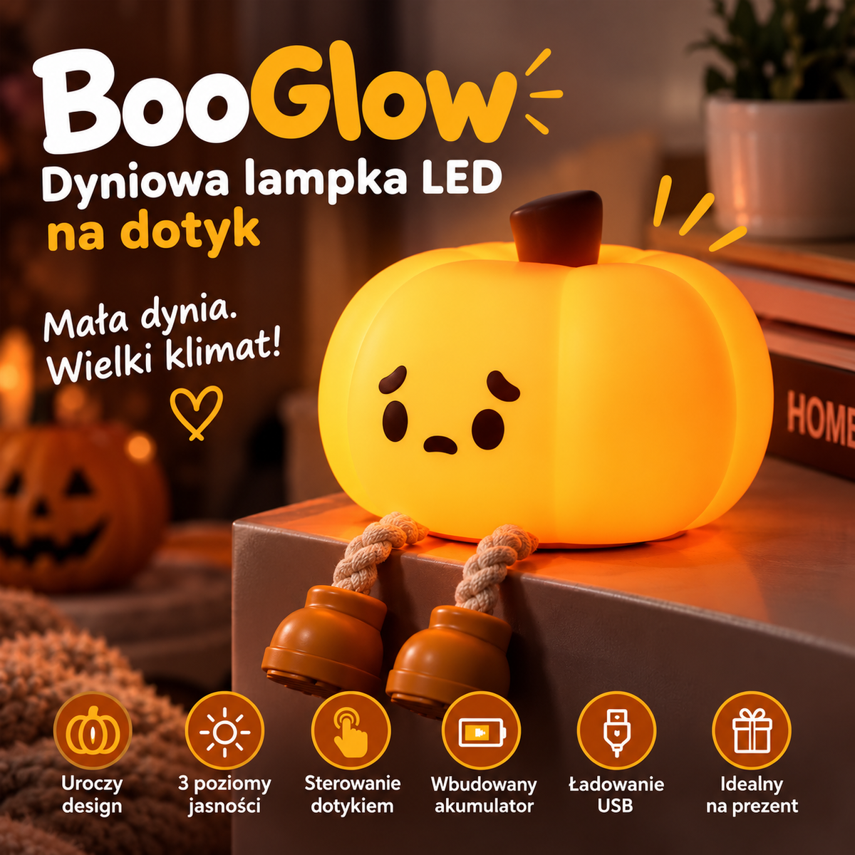 BooGlow – Dyniowa Lampka LED na Dotyk